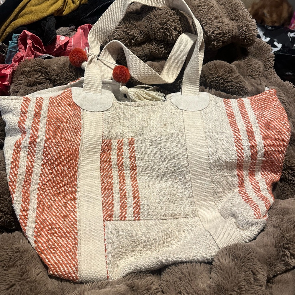 Stylish Orange and Cream Tote Bag